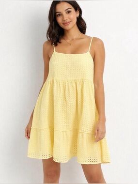 Urban Outfitters 100% Cotton Light Yellow Eyelet Dress Size 12